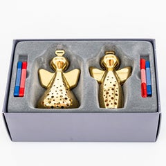 Coppia di decorazioni natalizie a forma di angelo placcate in oro 18 carati di Georg Jensen, Danimarca