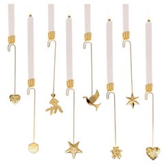 Lot de 8 bougeoirs de Noël plaqués or de la marque Georg Jensen, avec bougies LED incluses