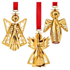 Set di tre angeli placcati in oro 18 carati di Georg Jensen, di anni diversi