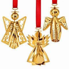 Set di tre angeli placcati in oro 18 carati di Georg Jensen, di anni diversi
