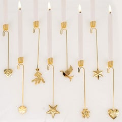 Set of 8 Gold-Plated Christmas Candle Holders by Georg Jensen incl LED candles