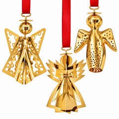Juego de tres ángeles chapados en oro de 18 quilates de Georg Jensen, de diferentes años