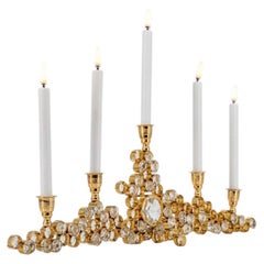 Gilded Palwa Jewel Crystal Candlestick Candelabra, 1960