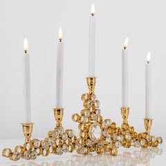Gilded Palwa Jewel Crystal Candlestick Candelabra, 1960