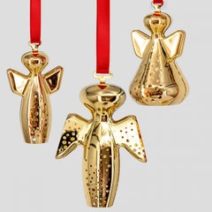 Juego de tres ángeles chapados en oro de 18 quilates de Georg Jensen, de diferentes años