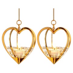 1 de los 2 portavelas navideños dorados con forma de corazón de Holmegaard, Dinamarca, 2006