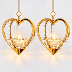 1 de los 2 portavelas navideños dorados con forma de corazón de Holmegaard, Dinamarca, 2006