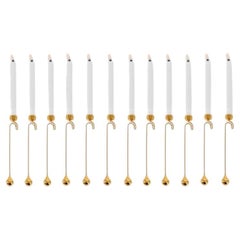 Several 24-Carat Plated Christmas Candle Holders incl LED Candle, Denmark 1960