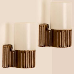 Pair of Brown Ceramic and Glass Wall Light, Sigvard Bernadotte, 1970