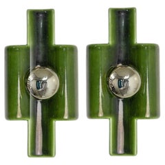 Several Rectangular Green Ceramic Wall Lights Ceramic, Denmark 1970