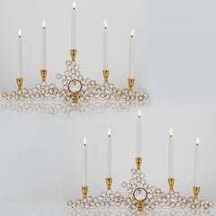 Pair of Gilded Palwa Jewel Crystal Candlestick Candelabra, 1960