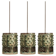 1 of the 3 Ceramic Green Pendants, Axella Denmark 1960