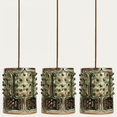 1 of the 3 Ceramic Green Pendants, Axella Denmark 1960