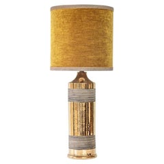 Bitossi Gold Ceramic Lamp, Custom Ochre Lampshade by R. Houben