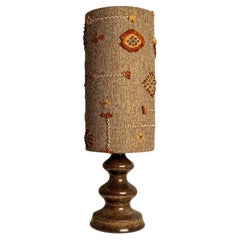 Braune Keramik Tischlampe Erdtöne Emboidery Lampenschirm von R. Houben, 1970