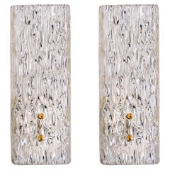 Pair of Kalmar Vertical Ribbed Brass Glass Wall Lights, 1970s