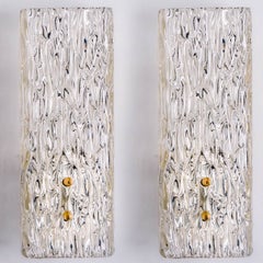 Pair of Kalmar Vertical Ribbed Brass Glass Wall Lights, 1970s