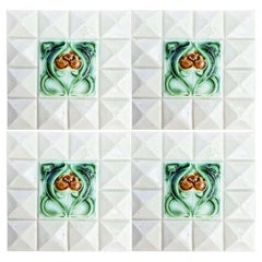 1 der 60 cremeweißen Ecken Art Déco-Fliesen mit mittlerer Glasur von Societe Morialme