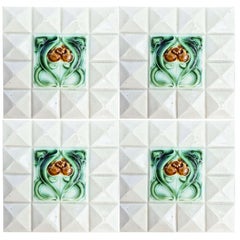 1 der 60 cremeweißen Ecken Art Déco-Fliesen mit mittlerer Glasur von Societe Morialme