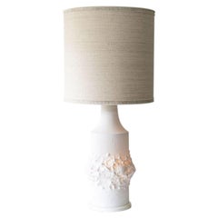 Illuminated Porcelaine Floor Table Lamp, Custom Made Silk Lampshade R. Houben