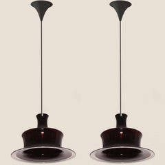 Pair of Aubergine Glass Holmegaard Hanging Lamps, 1970