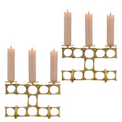 1 of the 2 Heinz Goll 3 Armed Brass Candleholders, Austria 1970
