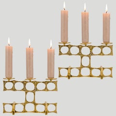 1 of the 2 Heinz Goll 3 Armed Brass Candleholders, Austria 1970