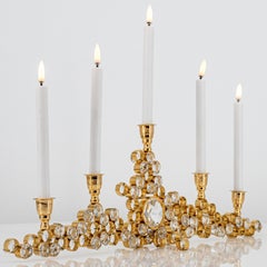Gilded Palwa Jewel Crystal Candlestick Candelabra, 1960