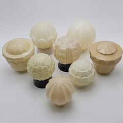 1 of the 8 Yellow and Brown Pastel Thabur lights, Bakelite Pressed Glass, 1930