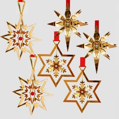 Set of Six 18K Gold-Plated Christmas Star Ornaments by Georg Jensen, Denmark