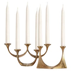 Set Of Two and five Arm Bronze Handcrafted Table Candlesticks Tharjes, 1950