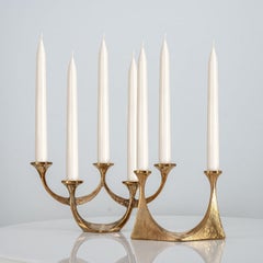 Set Of Two and five Arm Bronze Handcrafted Table Candlesticks Tharjes, 1950