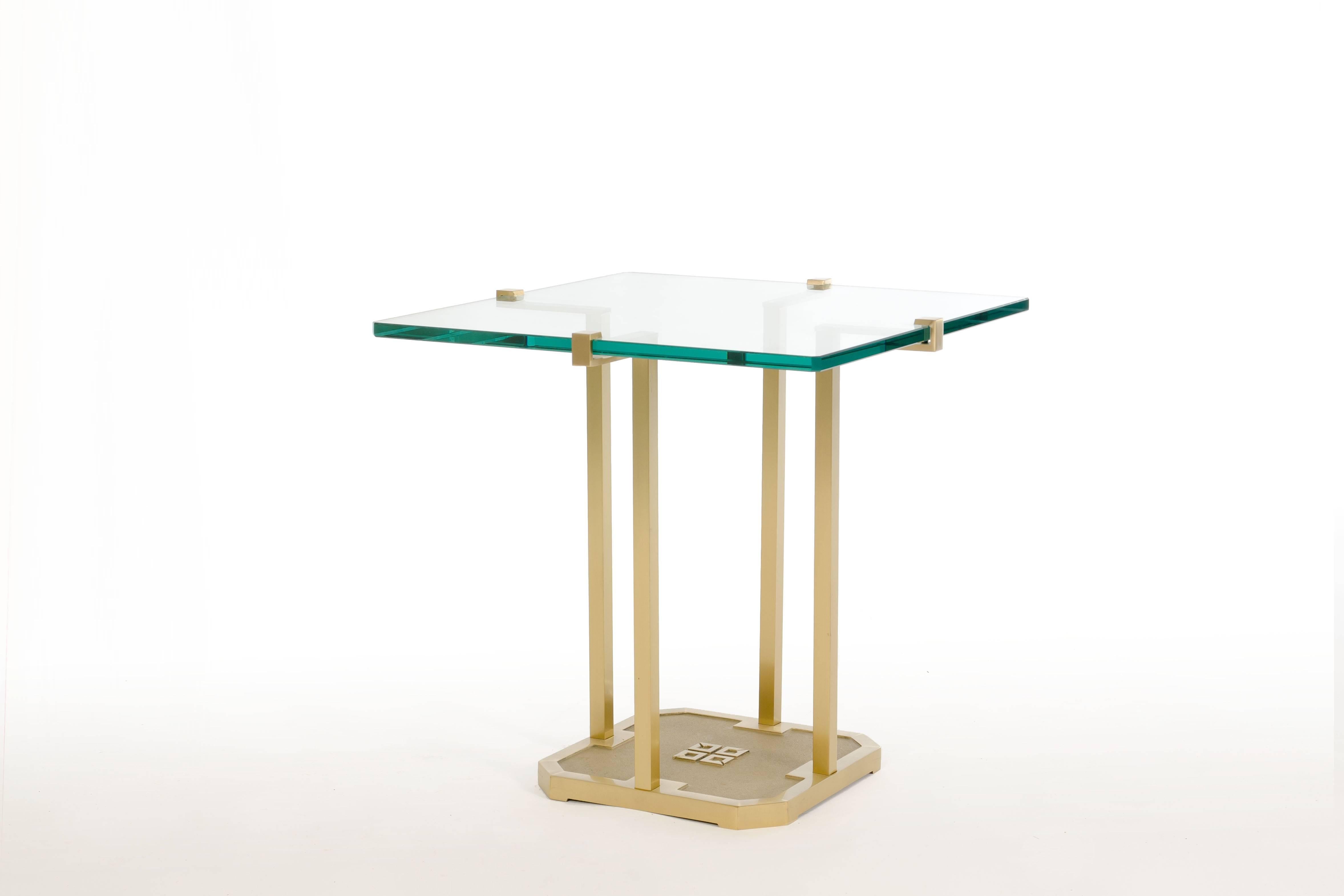 German Peter Ghyczy, Brass and Glass Side Table, Early 1970s