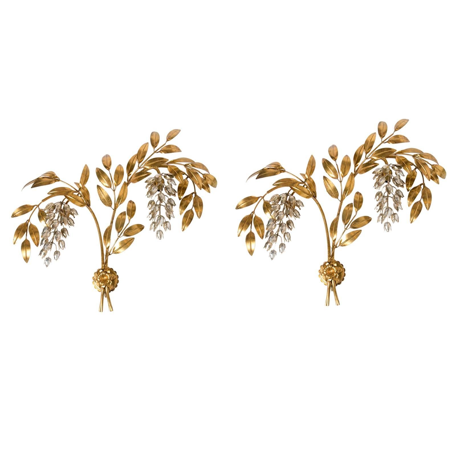 Pair of Hans Kögl Gilt Metal Palm Tree Wall Sconces, 1960s in Maison Jansen Styl 1