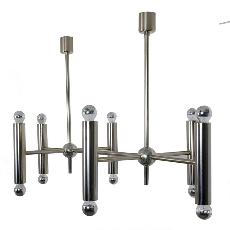 2 Pieces of Extra Large NickelPlated Modern Geometric Chandeliers For