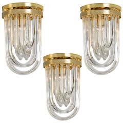 Three Impressive Venini Flush Mounts, Curved Crystal Glass and Gilt Brass, Italy 10