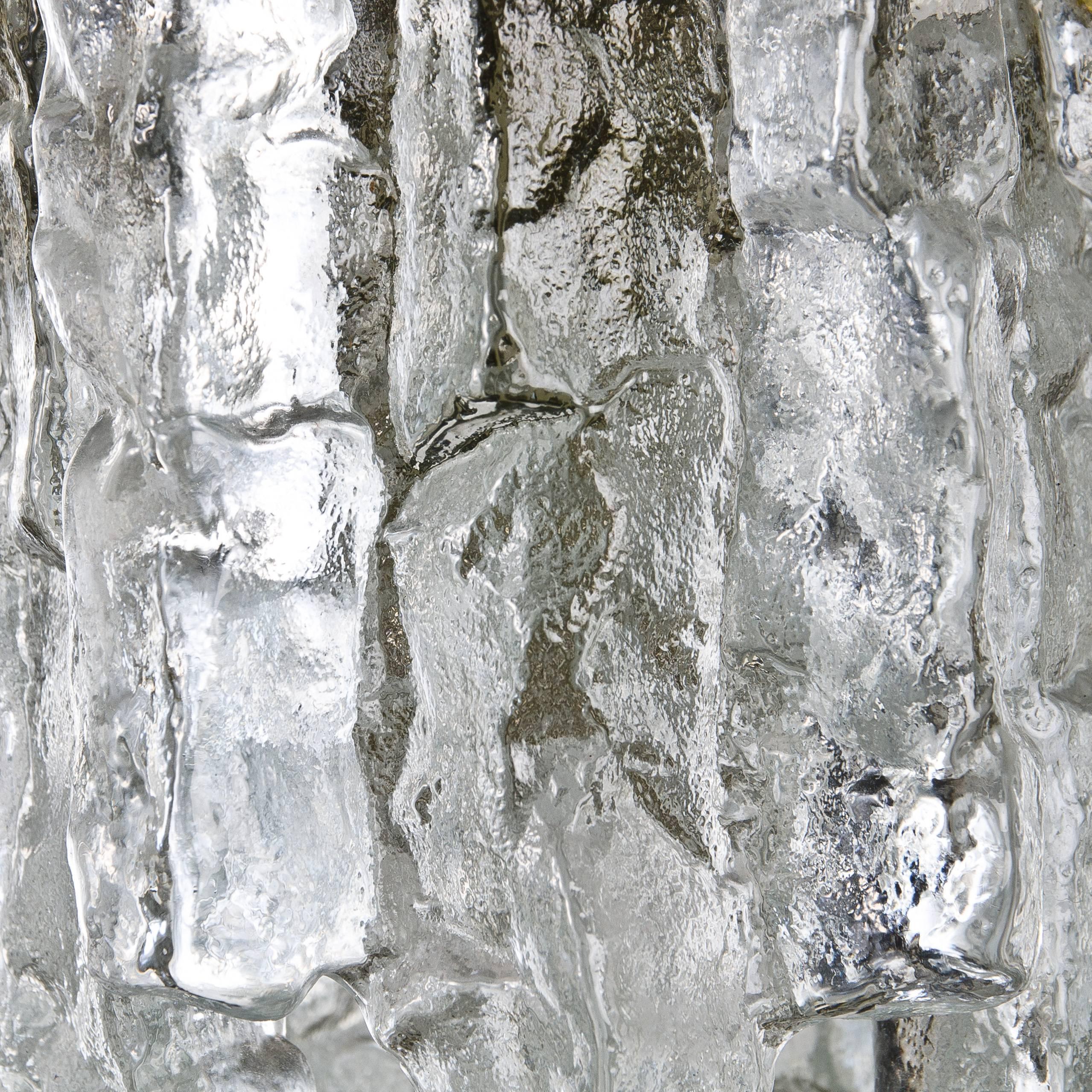 German Pair of Large Modern Ice Glass Chandeliers by J.T.Kalmar