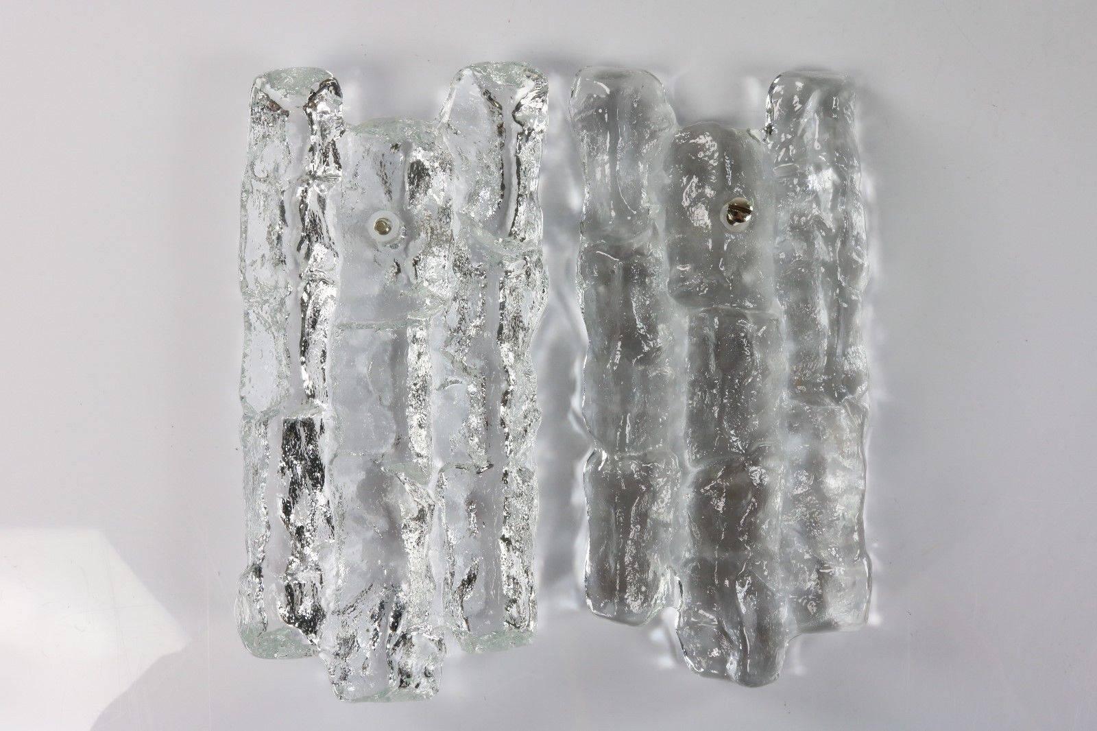 Pair of Large Modern Ice Glass Chandeliers by J.T.Kalmar 3