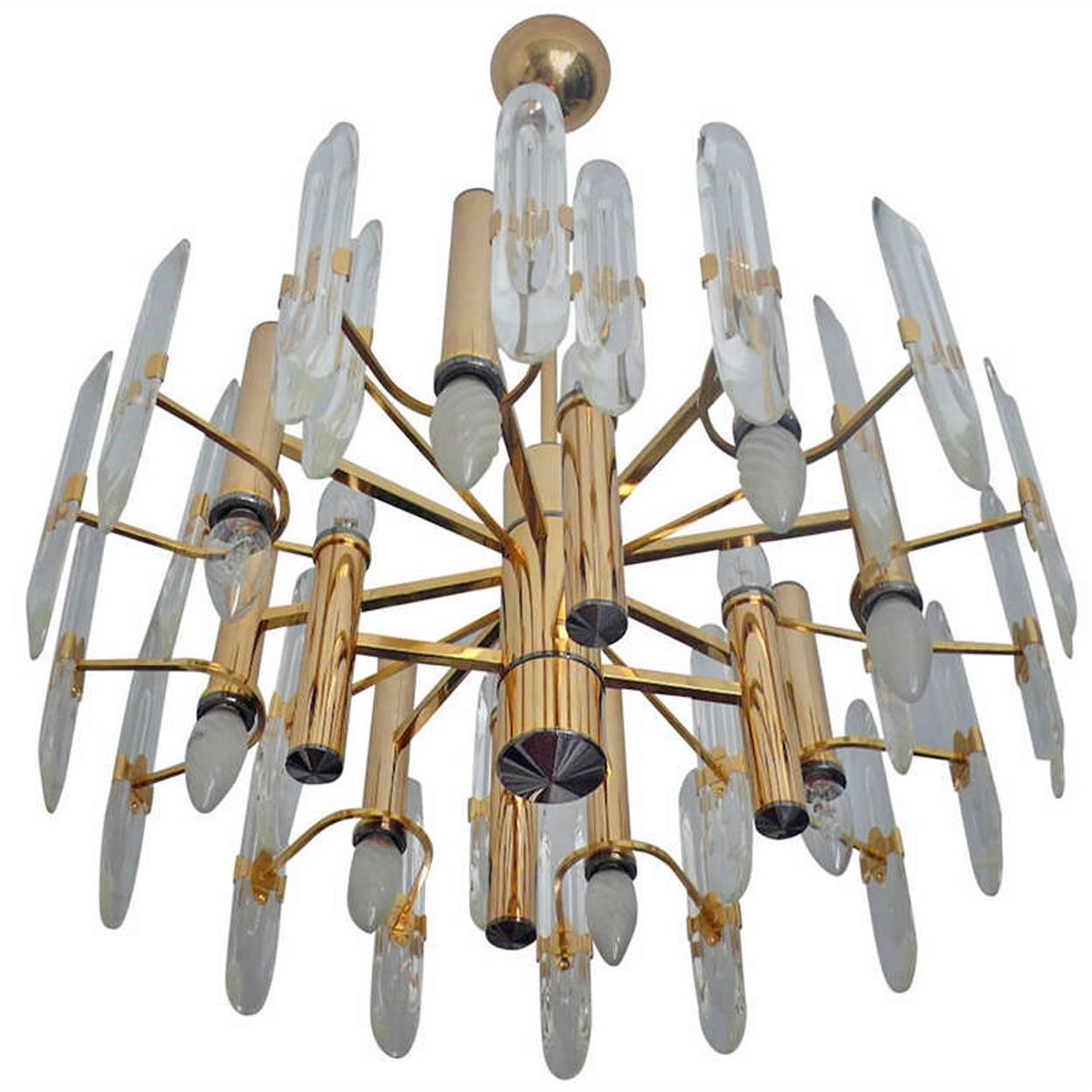 Large Gold-Plated Crystal Chandelier with Twelve Lights by Gaetano Sciolari