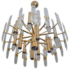 Large Gold-Plated Crystal Chandelier with Twelve Lights by Gaetano Sciolari