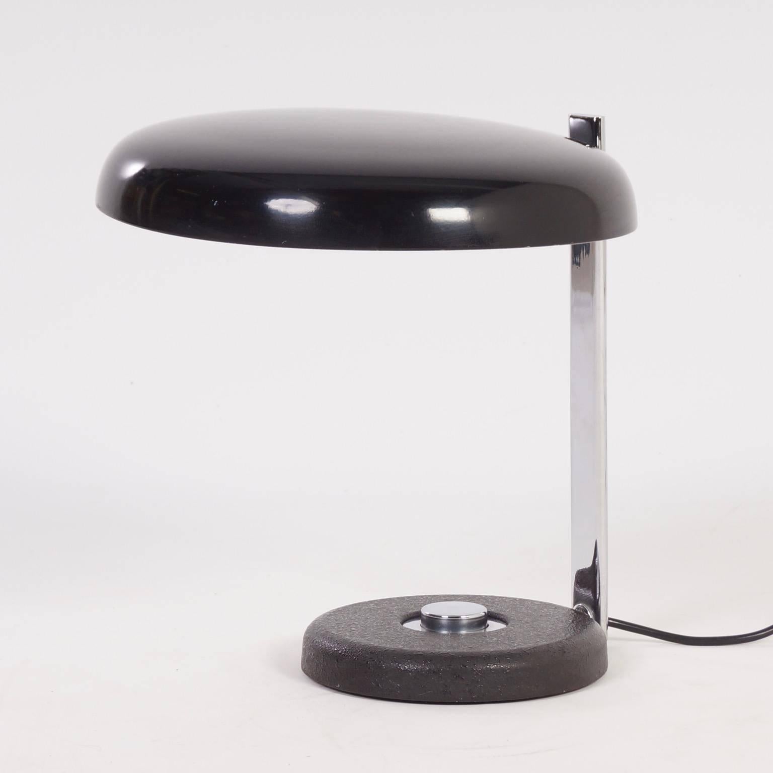 German Oslo Midcentury Black Chrome Desk Lamp by Heinz Pfaender, 1962