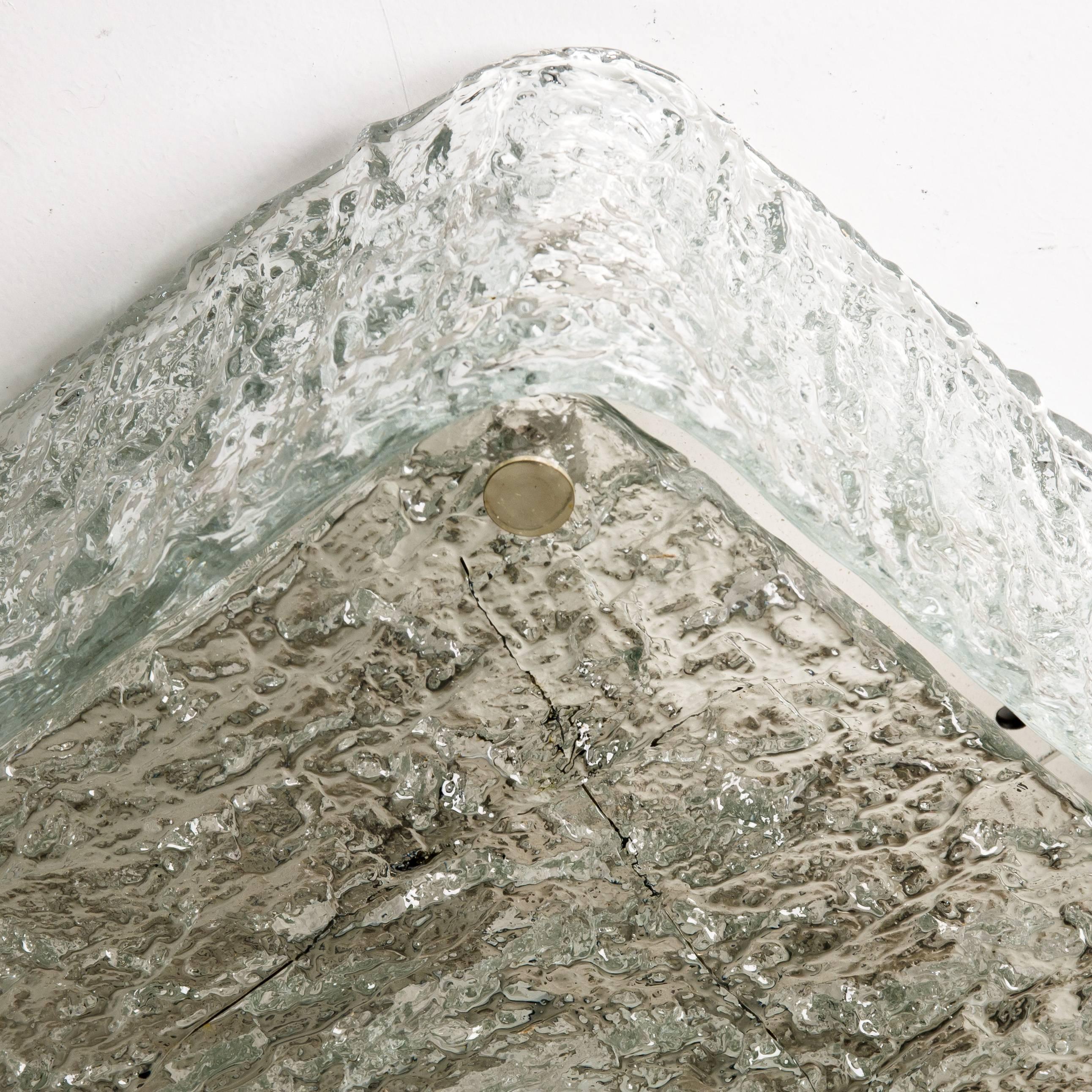 Mid-Century Modern Large Square Textured Glass Flush Mount Ceiling Lamp by J.T Kalmar