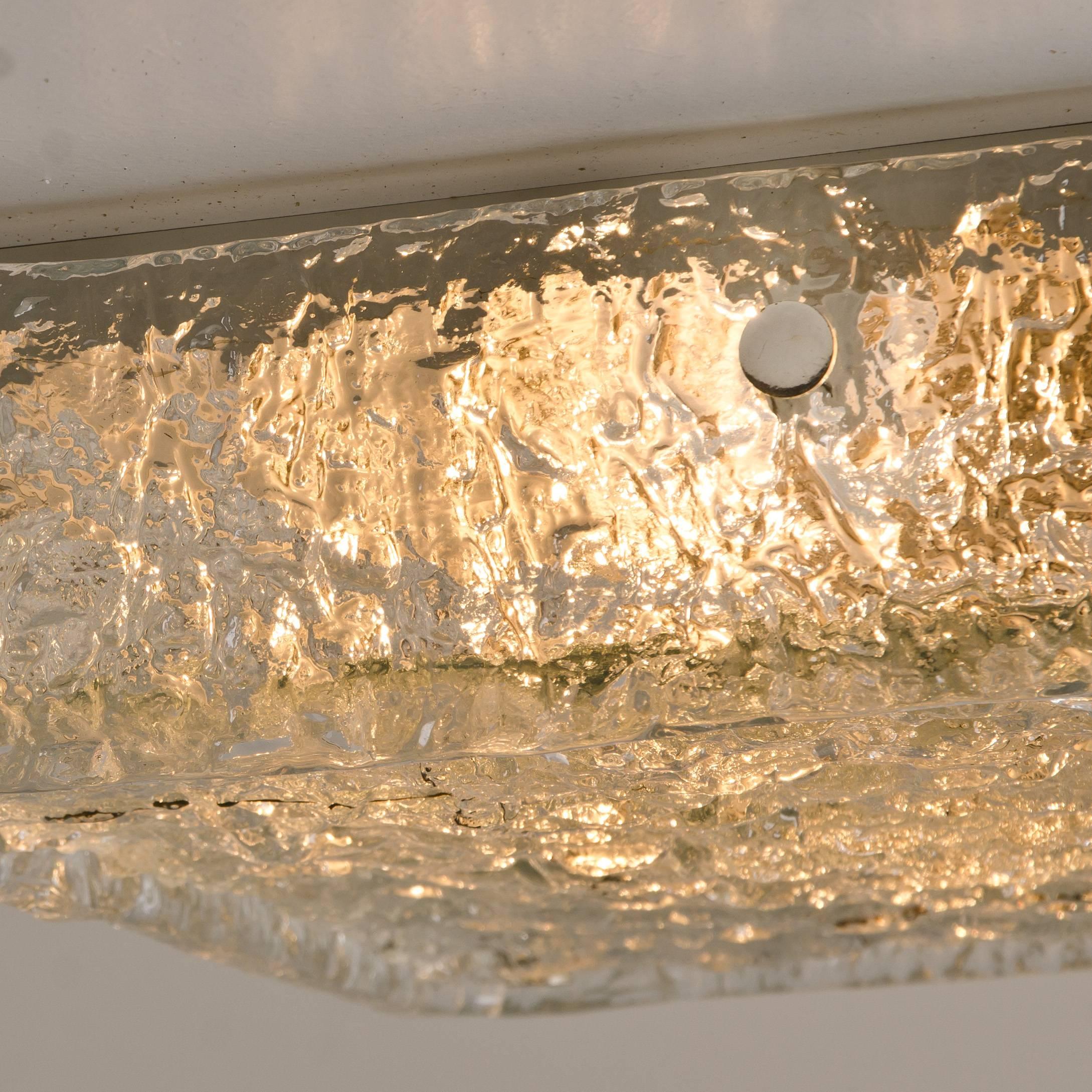 Large Square Textured Glass Flush Mount Ceiling Lamp by J.T Kalmar In Good Condition In Rijssen, NL