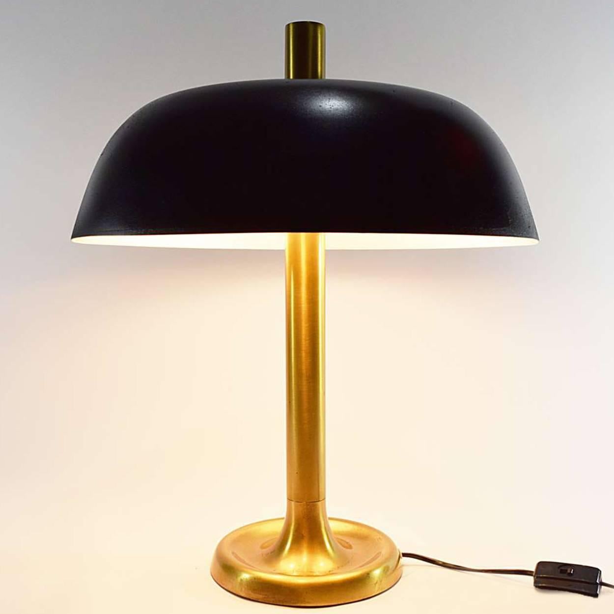 Pair of Hillebrand Brass Table Lamps with Black Shade, Germany, 1960s In Good Condition In Rijssen, NL
