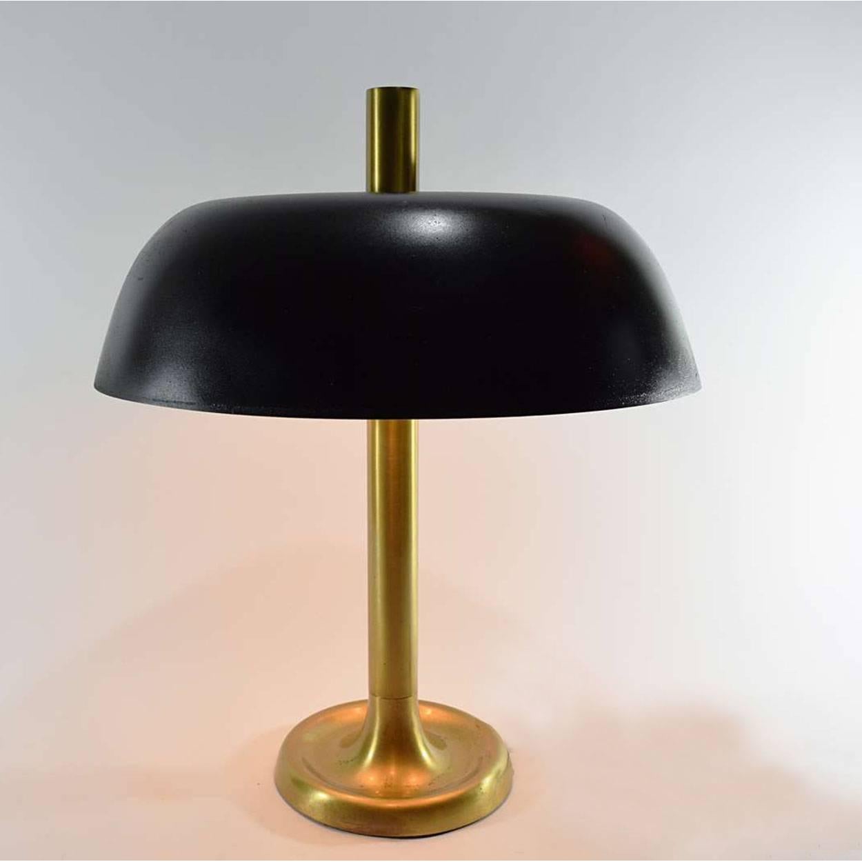 20th Century Pair of Hillebrand Brass Table Lamps with Black Shade, Germany, 1960s