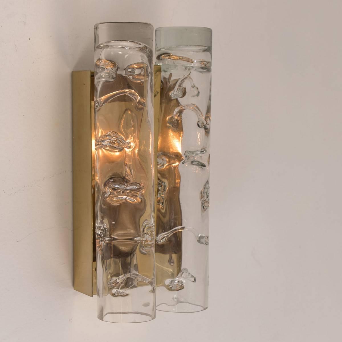 Pair of Doria Glass and Brass Wall Lights or Sconces, 1960 In Excellent Condition In Rijssen, NL