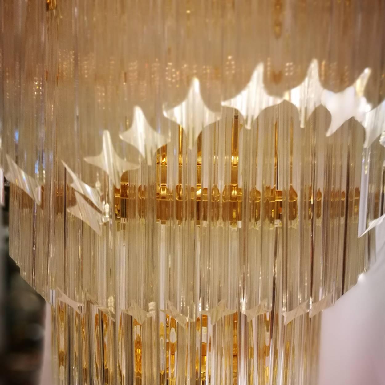 Mid-Century Modern Enormous Venini Triedi Seven Tiers Murano Glass Brass Chandelier, 1960