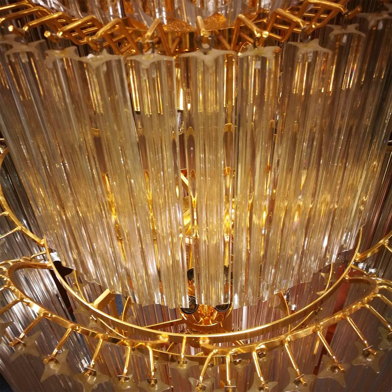 Enormous Venini Triedi Seven Tiers Murano Glass Brass Chandelier, 1960 3