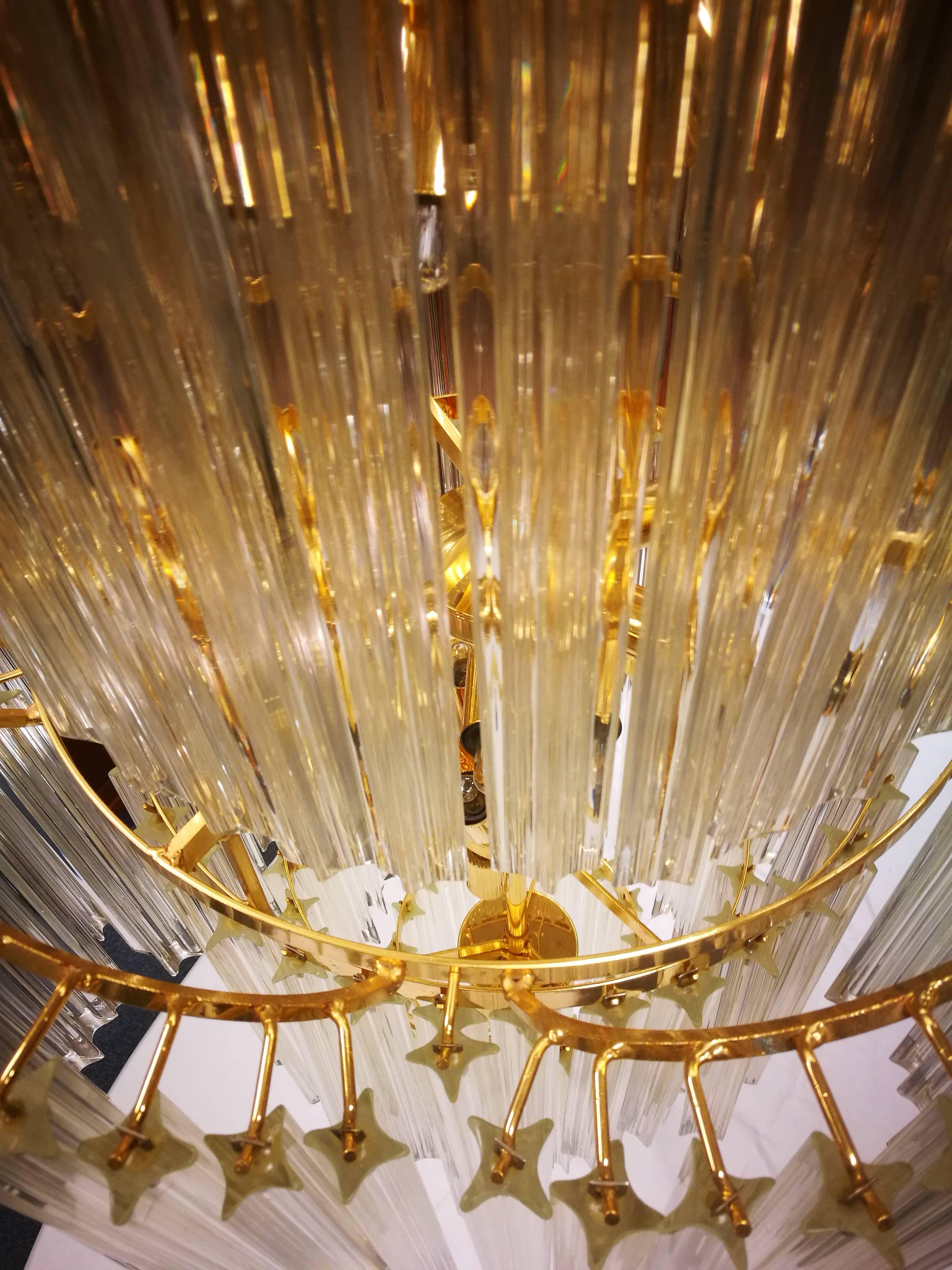 Enormous Venini Triedi Seven Tiers Murano Glass Brass Chandelier, 1960 2