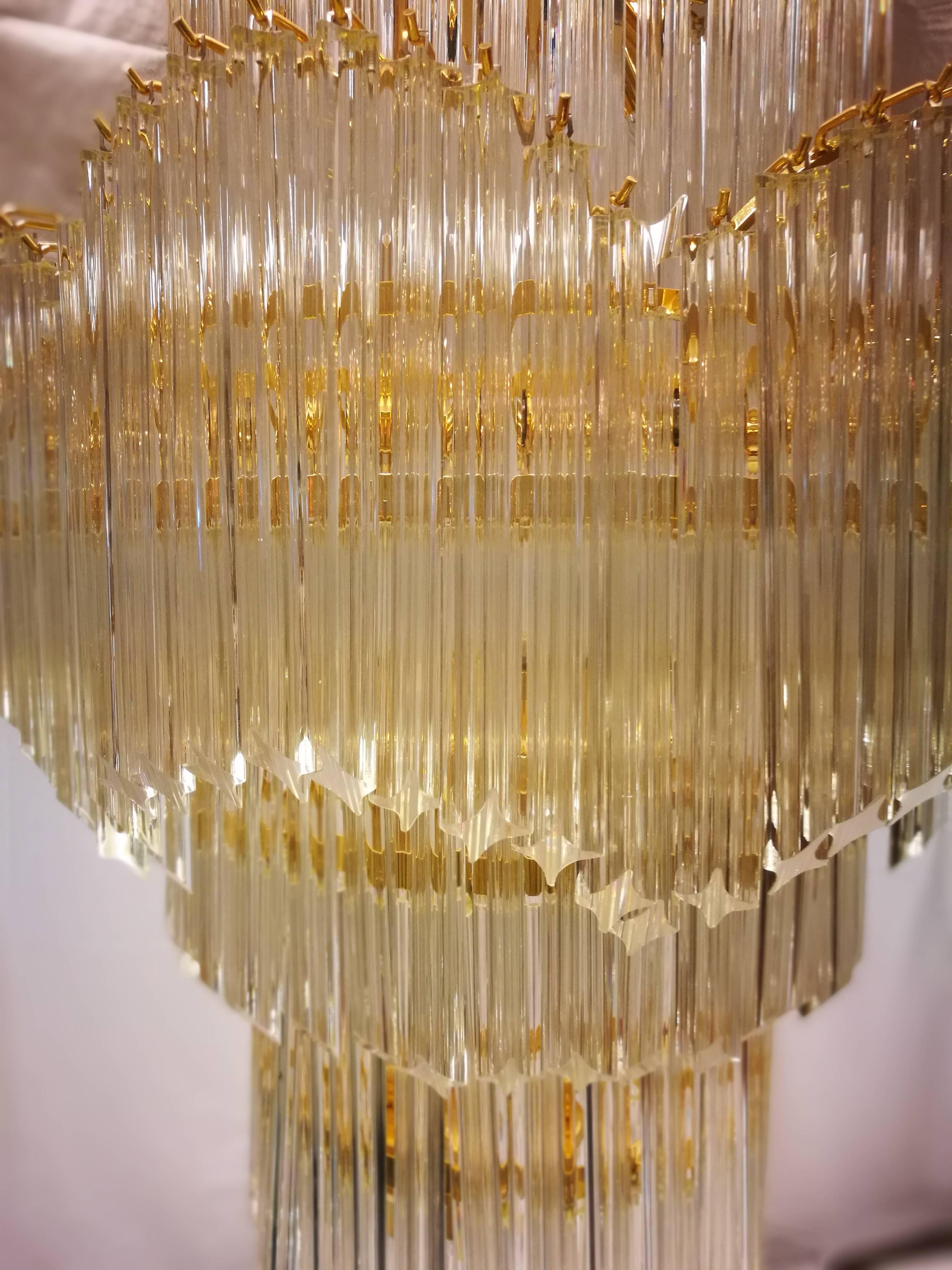 Italian Enormous Venini Triedi Seven Tiers Murano Glass Brass Chandelier, 1960